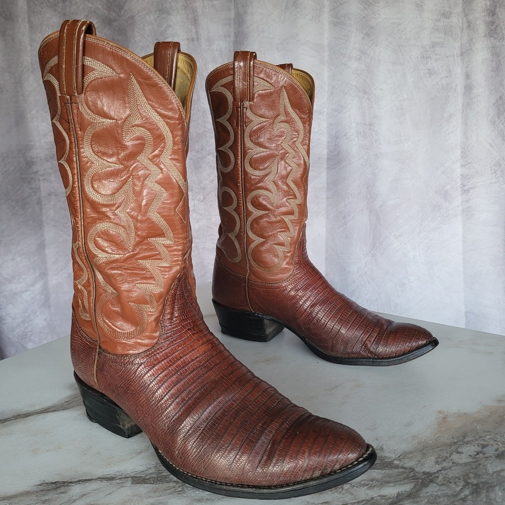 Tony Lama USA Classic Teju Lizard Western Cowboy Boots Brown Size 12 A Men's